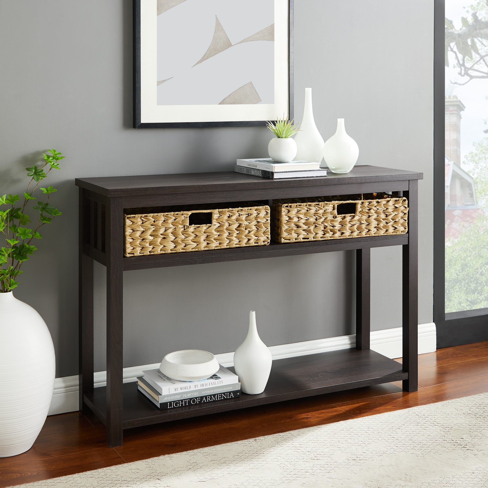 Walker Edison Espresso Mission Storage Entry Table